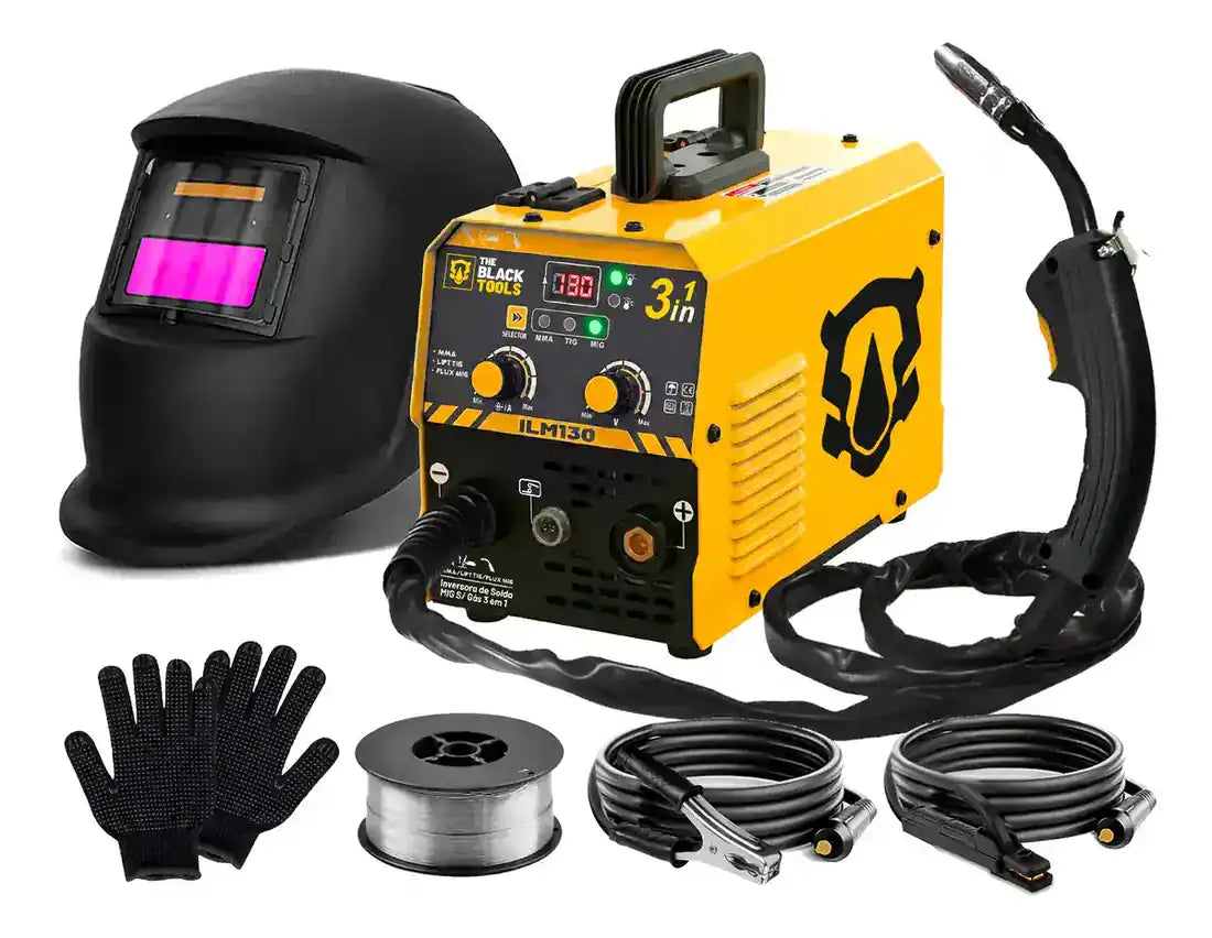 Maquina Inversora De Solda MIG Sem Gas 130A 3 Em 1 TIG Lift Kit Completo — foto 1