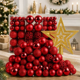 Kit de 100 Bolas de Natal Vermelhas com Estrela e Maleta