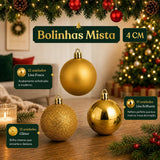 Kit de 100 Bolas de Natal Douradas com Estrela e Maleta