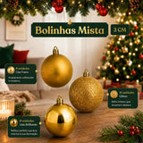 Kit de 100 Bolas de Natal Douradas com Estrela e Maleta