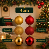 Kit de 100 Bolas de Natal Vermelhas e Douradas com Estrela
